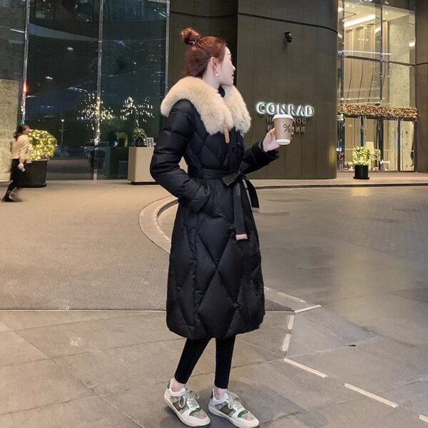 White Duck Slim Fit Down Jacket Women Overknee Mid-length Big Fur Collar Coat - Image 2