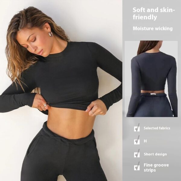 Fitness Running Sports Casual Thread Round Neck Long Sleeve Yoga Wear Top - Image 3