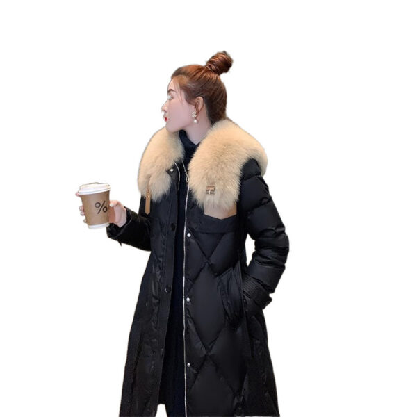 White Duck Slim Fit Down Jacket Women Overknee Mid-length Big Fur Collar Coat - Image 5