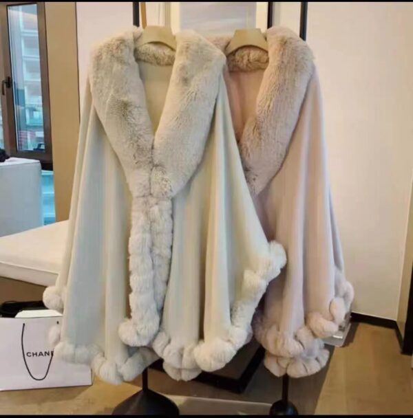 Artificial Rex Rabbit Wool Cape Shawl Women's Oversized Knit Woolen Cardigan Baggy Coat - Image 2