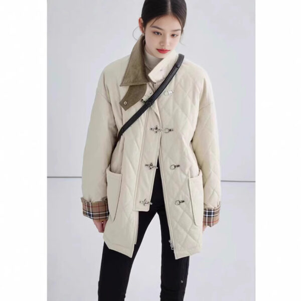 Polyester Cotton Women's Aircraft Buckle Quilted Trench Coat Coat - Image 3
