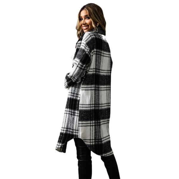 Fashion Plaid Single Row Button Coarse Wool Coat For Women - Image 5