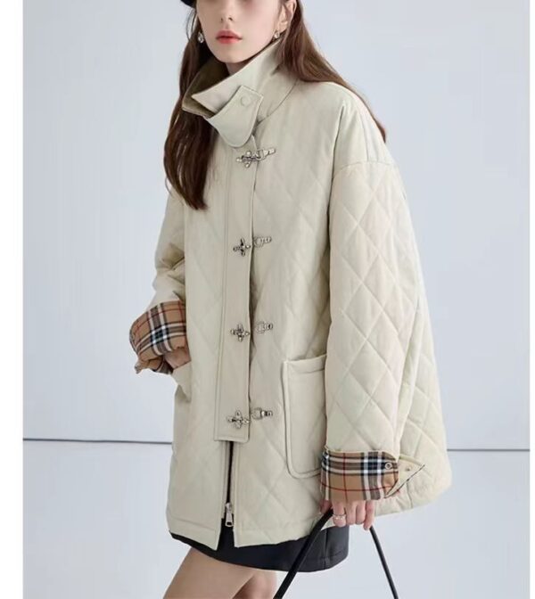 Polyester Cotton Women's Aircraft Buckle Quilted Trench Coat Coat - Image 2