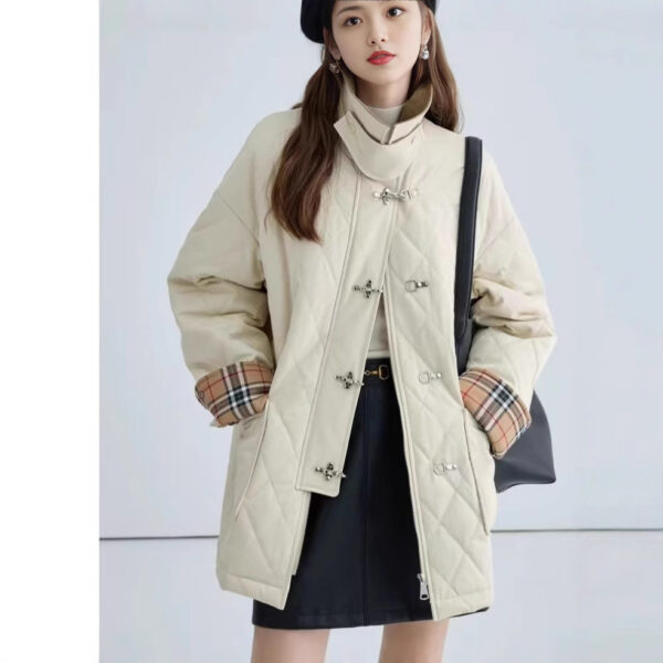 Polyester Cotton Women's Aircraft Buckle Quilted Trench Coat Coat - Image 4