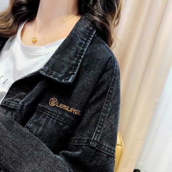 Loose Embroidered Lettered Black Denim Jacket Slimming Jacket Coat For Women - Image 2