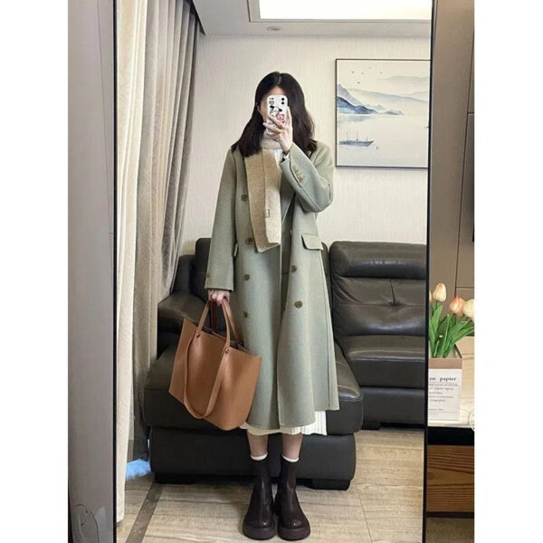 Socialite Style Matcha Green Woolen Coat For Women - Image 7