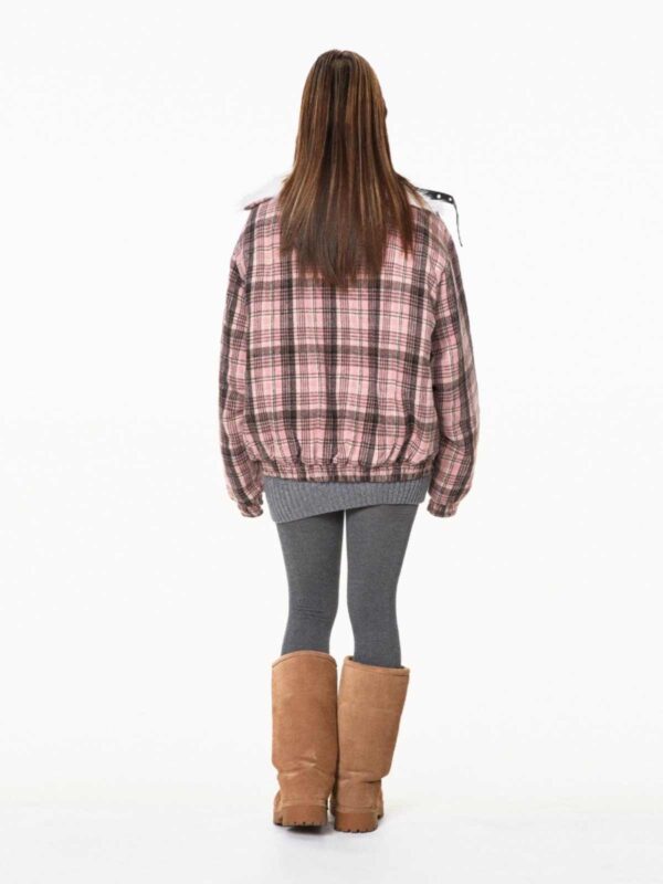 Retro Plaid Fur Collar Age-reducing Gray Loose All-match Design Cotton-padded Coat - Image 4