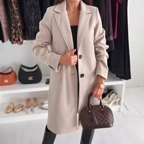 Lapel Single-breasted Wool Coat Winter Long Sleeve Solid Color Long Jacket Women Clothing - Image 2